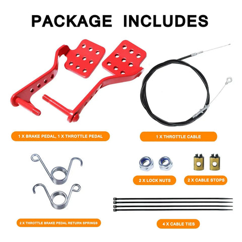 Go Kart Throttle Cable Kit With Brake Return Springs For Predator 196cc 212cc 6.5HP Road Rocket Azusa Radio Flyer Vintage Carter Super Wheel Kids Go Kart Red Replacement Parts, showing kit components