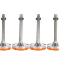 Heavy Duty Adjustable Leveling Feet Four Pack Rock Solid Screw Leg Levelers With Anti Slip Rubber Bottoms For Sturdy Furniture Support Built Like A Tank Hassle Free Installation Premium Quality on a white background.