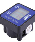 Digital LCD Aluminum Flow Meter Half Inch High Accuracy Diesel Fuel Water Flow Sensor For Low Flow Control And Measurement Gasoline Kerosene Engine Oil Blue, showing top view with digital display.