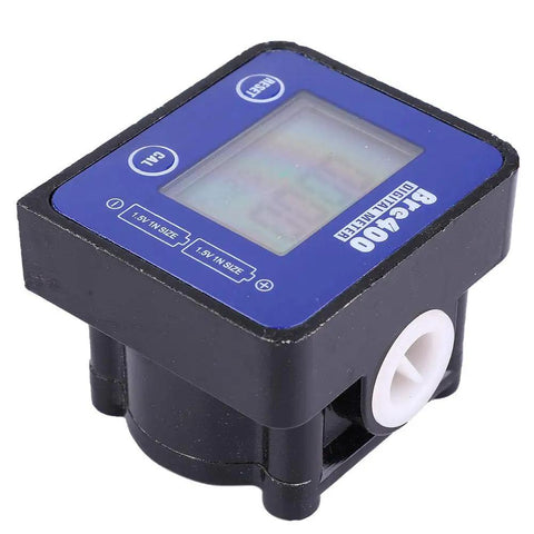 Digital LCD Aluminum Flow Meter Half Inch High Accuracy Diesel Fuel Water Flow Sensor For Low Flow Control And Measurement Gasoline Kerosene Engine Oil Blue, showing top view with digital display.