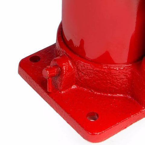 Close-up of red base of 8 Ton Air Hydraulic Long Ram Jack For Engine Hoists And Shop Cranes Heavy Duty Piston Ram With Air Pump