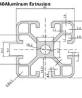 Technical diagram of 10 Pack 4040 Aluminum T Slot Extrusion 39.4 Inch European Standard Anodized Linear Rail.