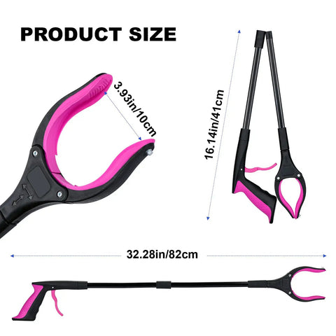 32 Inch Reacher Tool With 360 Degree Rotating Head And 4 Inch Wide Claw Foldable Grabber Pickup Tool Anti Slip Magnetic Jaw For Seniors And Everyday Reaching Litter, Groceries, High Shelves Purple