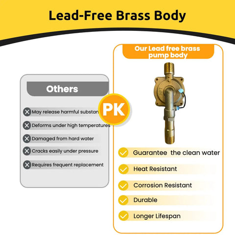 Lead-Free Brass Body of Straight Up Instant Hot Water Recirculating Pump Kit With Built In Digital Thermostat And Timer Under Sink System Kills Cold Showers Smart Plumbing Upgrade