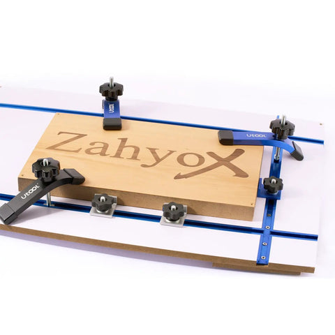 Beefy Two Pack T Track Hold Down Clamps Kit With 3-1/2 Inch T Slot Bolts 6-1/3 Inch Long Heavy Duty Anodized Woodworking Clamps in use
