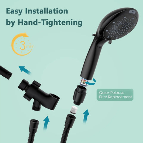Installation process of Filtered Handheld Shower Head With BuiltIn Filter, High Pressure 8Mode Showerhead, black