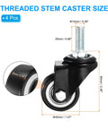 1.5 Inch Stem Casters 4 Pack Pu Swivel Wheels With M10 Threaded Stems And 360 Degree Rotation Heavy Duty Rolling Cart Casters No Stress Setup For Quick Furniture Replacement In Black - Size diagram showing measurements.
