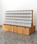 Badass 5 Tier Storage Rack, Double Sided Industrial Metal Shelving Unit With Wood Finish Cabinet, spacious with multiple storage bins.