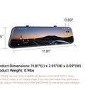 4K Front Dash Cam With 1080P Rear, 12-Inch Mirror Cam with dimensions 11.81 x 2.95 inches, touch screen display shown.