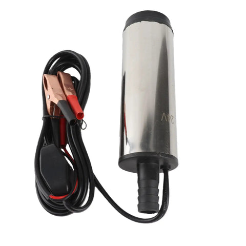 Jiawu 24V DC Submersible Pump For Fuel Transfer 30 Liters Per Minute Stainless Steel Build with cables for easy connection.