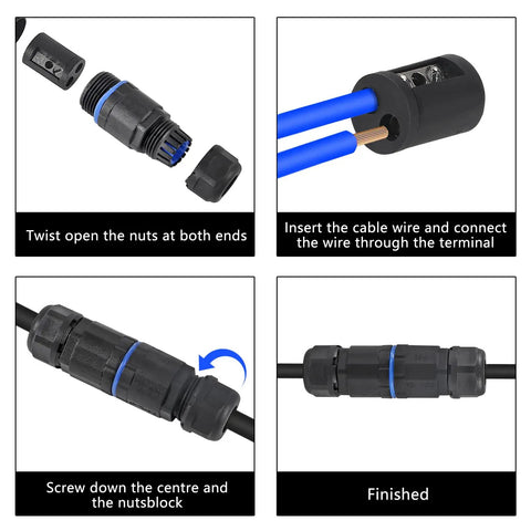 IP68 Waterproof 4 Pack Connectors For Outdoor Use 2 Way 2 Pin Junction Box Electrical Cable Connector assembly steps