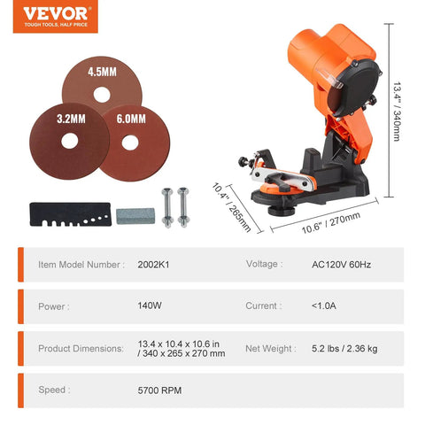 Electric Chainsaw Sharpener With 140W Motor 5700 RPM Professional Bench Sharpening Tool with three grinding wheels shown.