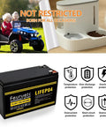 Powerful 12V LiFePO4 Battery With Built-In BMS, 7Ah Deep Cycle, used in ride-on toys and pet feeder applications