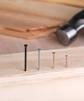 Pro Level Steel Nail Assortment Pack With 600 Pieces Across Four Different Sizes, showcasing four assorted steel nails on wood.