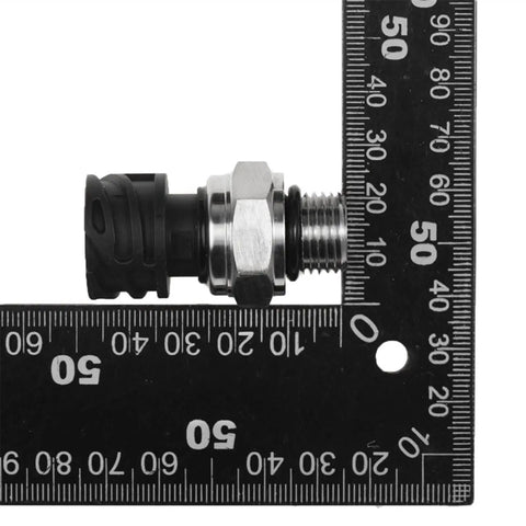 Pressure Sensor Switch For Vehicle Oil Pressure, Direct Fit Car And Truck Auto Part 21634024 20375013 20428456, 1Pcs, Durable Silver Engine Sensor Switch, Replacement Electrical Sensor. Black and silver threaded sensor with measurement ruler