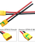 3 Pairs XT90S Anti Spark RC Connector Set With 150mm 10AWG Silicone Wire For Lipo Batteries FPV Racing Drones ESCs And Chargers Includes Male And Female Plugs Plug And Play Ready, showing male and female XT90S connectors with black and red wires.