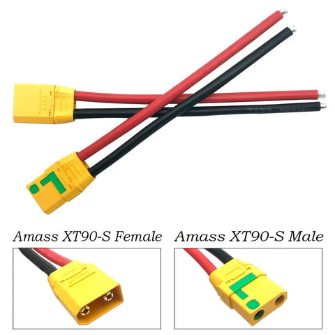 3 Pairs XT90S Anti Spark RC Connector Set With 150mm 10AWG Silicone Wire For Lipo Batteries FPV Racing Drones ESCs And Chargers Includes Male And Female Plugs Plug And Play Ready, showing male and female XT90S connectors with black and red wires.