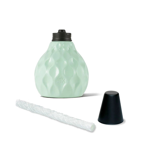 Seaside Escape 3 Pack Table Torches In Pastel Ivory Pink And Blue Glass, Coastal Outdoor Lighting shown with wick and snuffer