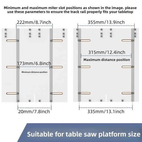 Professional Table Saw Crosscut Sled With Adjustable Aluminum Fence And Rock Solid Miter Track showing miter slot positions for fitting.