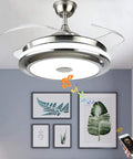 36 Inch Modern Ceiling Fan With Light Smart Bluetooth Music Player Chandelier Style Three Color Options 3 Speeds Invisible