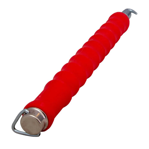 QLT Pull Tie Wire Twister contractor grade tool with red rubber grip handle, designed for concrete and rebar tying, 12 inch length.