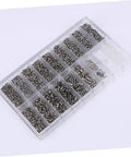 All In One Glasses Repair Kit With Screws Nuts Screwdriver Tweezers And Cloth For Sunglasses And Eyewear Maintenance Quick Fixes And Adjustments DIY Eyewear Repair Essentials Must Have showing assorted small screws and nuts in a clear plastic case