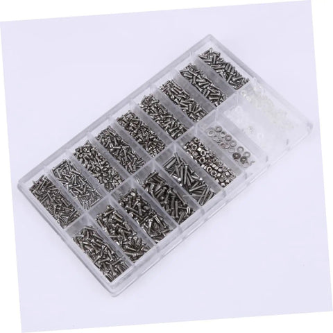 All In One Glasses Repair Kit With Screws Nuts Screwdriver Tweezers And Cloth For Sunglasses And Eyewear Maintenance Quick Fixes And Adjustments DIY Eyewear Repair Essentials Must Have showing assorted small screws and nuts in a clear plastic case