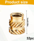 1/4-20 Brass Heat-Set Threaded Inserts For 3D Printing, 32 Pack, 1cm size, ideal for strengthening thermoplastic threads