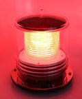 Solar Dock Warning Light with 360 Degree Red LED, Waterproof, showing red illumination in a cylindrical heavy duty ABS casing.
