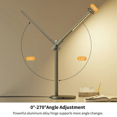Modern Desk Lamp Metal Aluminum Alloy Dimmable LED Desk Light With USB Charging Port Eye Caring Table Lamp angle adjustment