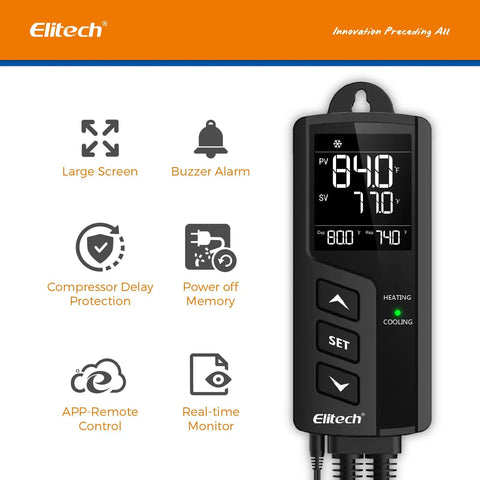 Digital display of STC1000 Temperature And Humidity Controller No WiFi Thermostat showing temperature features and buttons.