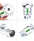 Built Tough Pendent Fire Sprinkler Head 93 Degree Activation One Half Inch Solid Copper Construction Five Pack showing chrome design and green bulb.