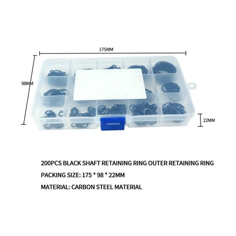 150 Piece M5 to M25 Internal and External Retaining Circlips C Clip Washers Retaining Ring Carbon Steel Assortment Kit in box.