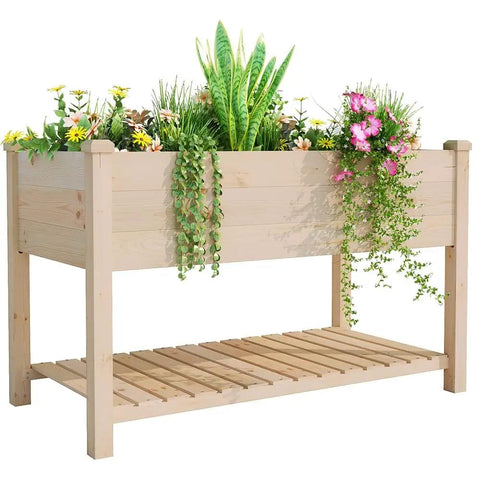 indoor raised planter box Outdoor Wood Raised Garden Bed 48" Long with Shelf ✓