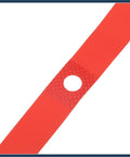 Close-up of red PVC rim tape pair for 700C 27 inch bike wheels, heavy duty rim strip liner with hole for valve, protects inner tubes.