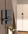180 Degree Barn Door Lock With 3 Digit Keyless Password installed on a wooden cabinet, mechanical lock with flip latch combo.
