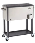 Stainless Steel Beverage Cooler On Wheels With Protective Cover, Rolling Cart With Shelf, 80 Quart Capacity For Patio And Outdoor Bar Party