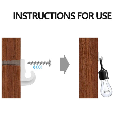 Instructions for use of 30 Pack Wall Mount Clip Brackets For Wire Shelving, showing screw and clipped fixture.
