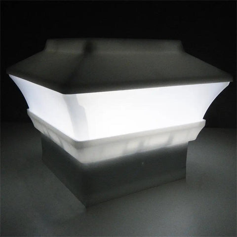18 Pack White Solar LED Post Cap Lights For Outdoor Posts And Decks, 4x4 Square Fence Lamps glowing at night