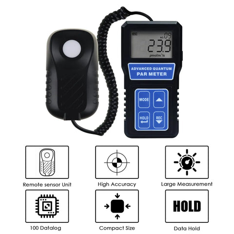 PAR Light Meter for LED Grow Lights with PPFD Data Logging, 400-700nm Range, Ultra Accurate Photosynthesis Readings, Perfect for Indoor Gardening and Aquarium Lighting Intensity Control remote sensor unit