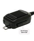 Side view of 8 Pin HM-36 Handheld Speaker Microphone for ICOM Amateur Radios, featuring side PTT button, rugged ABS housing