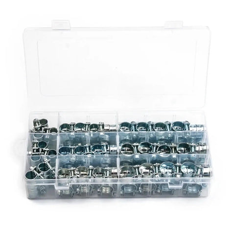 Super Chunky Double Ear Hose Clamps Assorted Kit With 135 Pieces For Fuel And Water Lines Plus Engine Pipes In 8-18mm Range That Get The Job Done Right Quick And Tough Too in plastic case