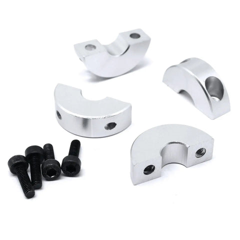 Two Piece Clamp On Shaft Collars, Five Sixteenth Inch Bore, One Inch Outer Diameter, aluminum shaft locks with screws, silver double split design