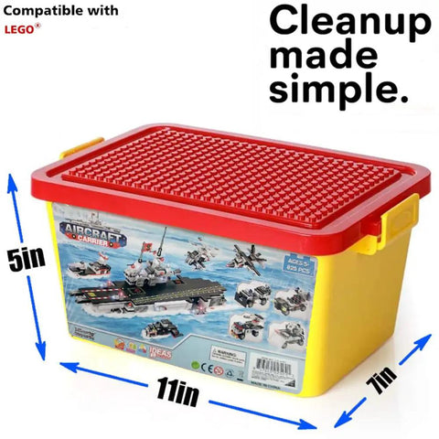 Massive 825 Piece Navy Battle Fleet Building Set with 8 In 1 Aircraft Carrier in storage case, compatible with major brick brands