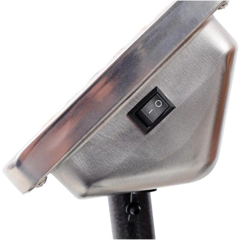 Heavy Duty Digital Floor Scale Handling Up To 660 Pounds Like A Champ precision sensor switch close-up on stainless steel surface.