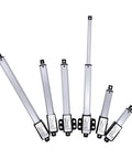 Compact 50mm DC 12V Micro Electric Linear Actuator Featuring Hella Smooth Push Rod Action And Plug And Play Motor Controller For Quick Diy Mods And Serious Reliability with multiple sizes visible.