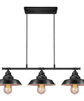 Industrial Kitchen Island Pendant Light With Adjustable Height Rustic Farmhouse Three Light Pendant Vintage Hanging Light Fixture For Kitchen And Dining UL Listed with black metal finish and three bulbs.