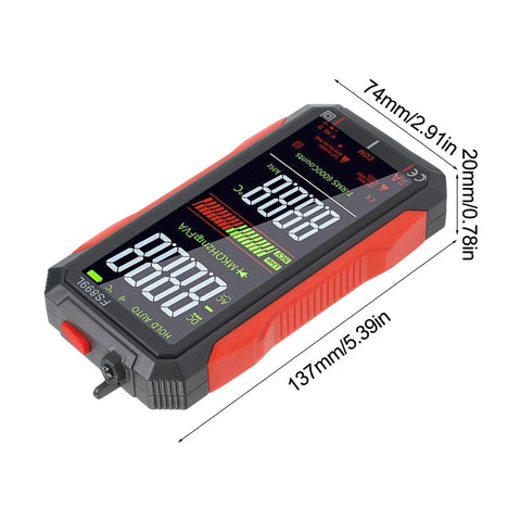 FS899L All In One Digital Multimeter with measurements showing size in millimeters and inches