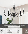 Black 6 Light Farmhouse Chandelier With Rustic Industrial Vibe, height adjustable pendant lighting, in dining room setting.