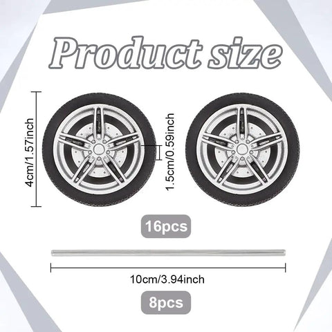 Rad 16 Pack Toy Car Wheels Set With 8 Shaft Axles For RC Cars Trucks Robots And DIY Models Featuring 40x11mm Wheels